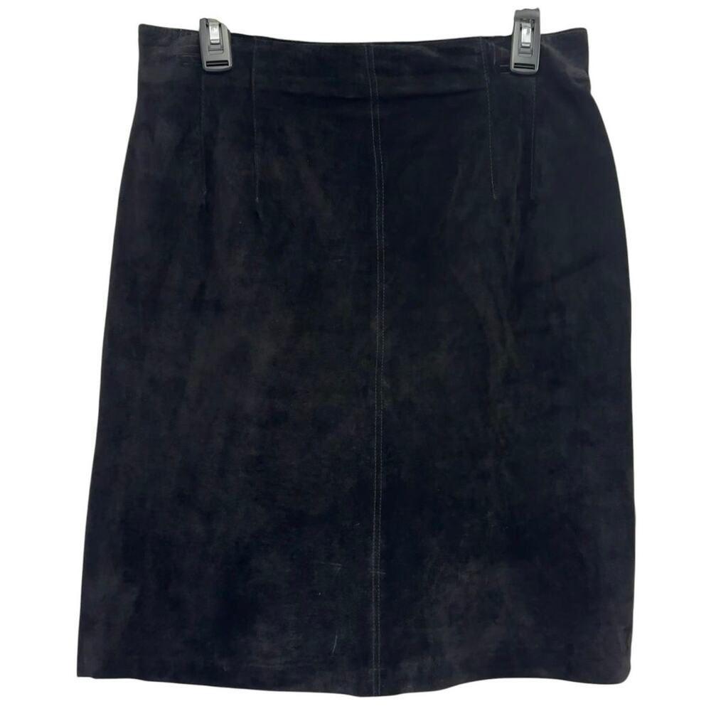 Vintage Lord & Taylor Suede Skirt Black Size 14 A-Line Knee Length